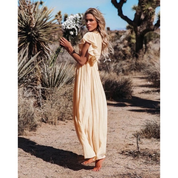 SOLD OUT Cream Gauze Boho Raw Hem Button Maxi Dress - Picture 6 of 11